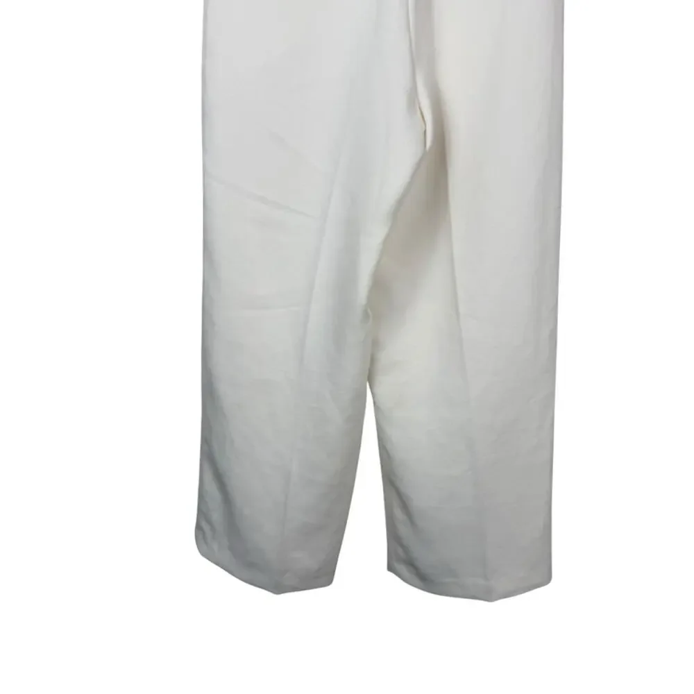 Aritzia Wide Leg Cropped Linen Pants in Light Beige